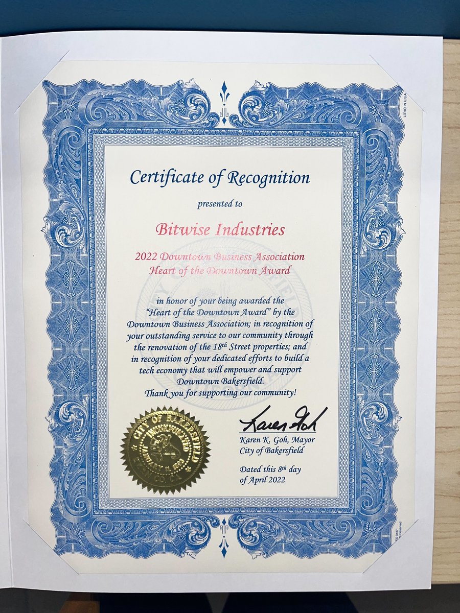 BitwiseInd's tweet photo. We ❤️ Bakersfield! We’re so honored to receive the Bakersfield Downtown Business Association’s Heart of Downtown Award, and be recognized by @karenkgoh @rudysalasjr @shannongrove @RepDavidValadao and @GOPLeader. 1/2 https://t.co/qQNtUtfUBD