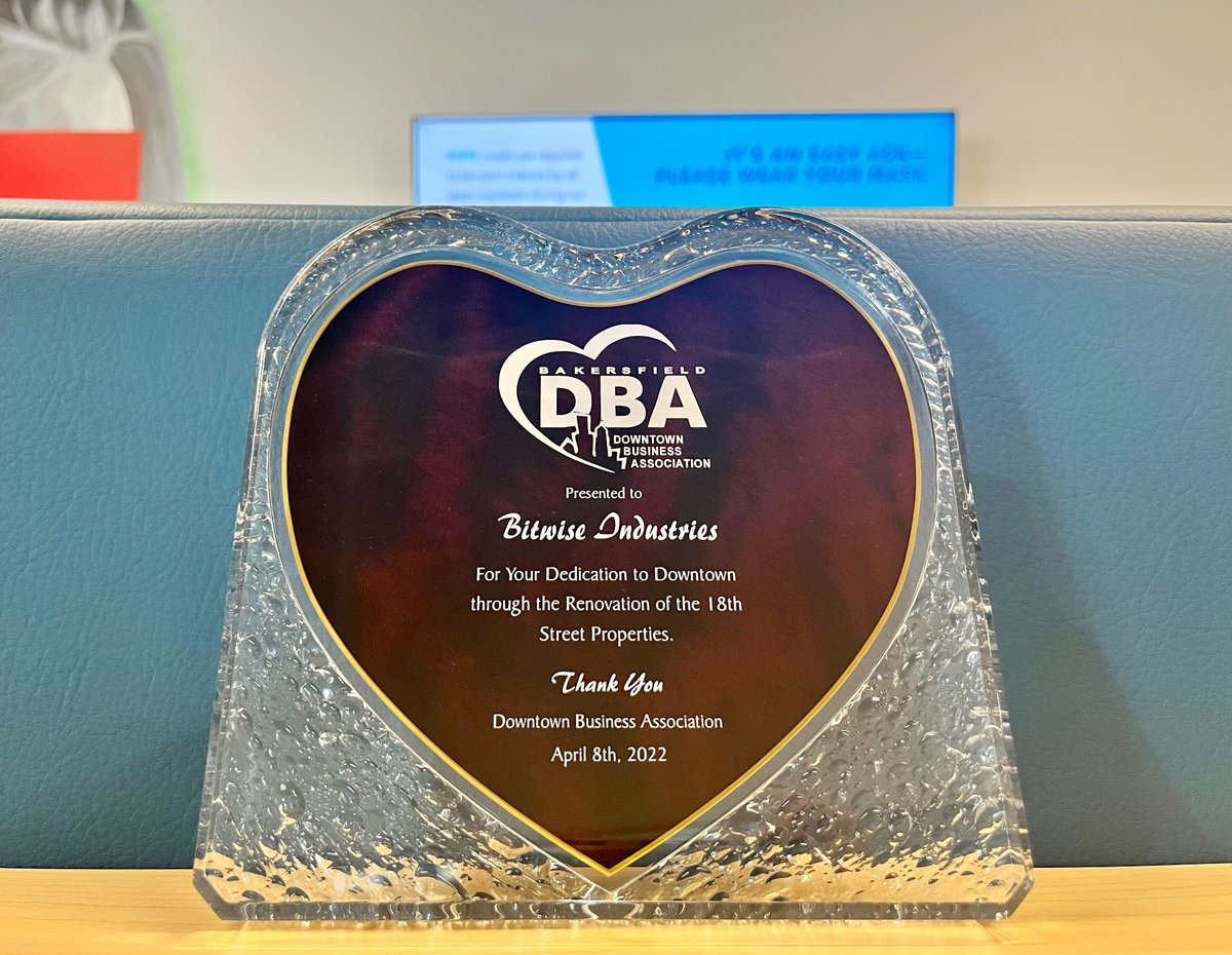 BitwiseInd's tweet photo. We ❤️ Bakersfield! We’re so honored to receive the Bakersfield Downtown Business Association’s Heart of Downtown Award, and be recognized by @karenkgoh @rudysalasjr @shannongrove @RepDavidValadao and @GOPLeader. 1/2 https://t.co/qQNtUtfUBD