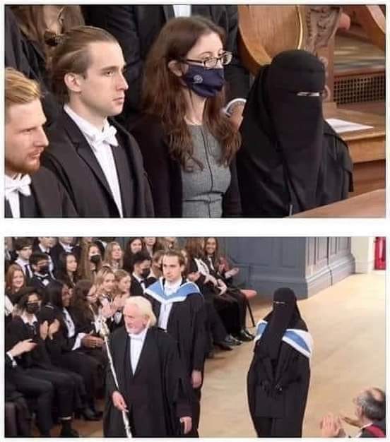 claytonOfficiel's tweet image. Une première en Angleterre , une étudiante en niqab vient d'être honorer après avoir décroché son master en droit dans l' université de oxford 
Subhan'Allah regarde comment elle est fiert de son voile .
Une fierté pour tout musulman
Seule Les jaloux de cette religion vont ignorer