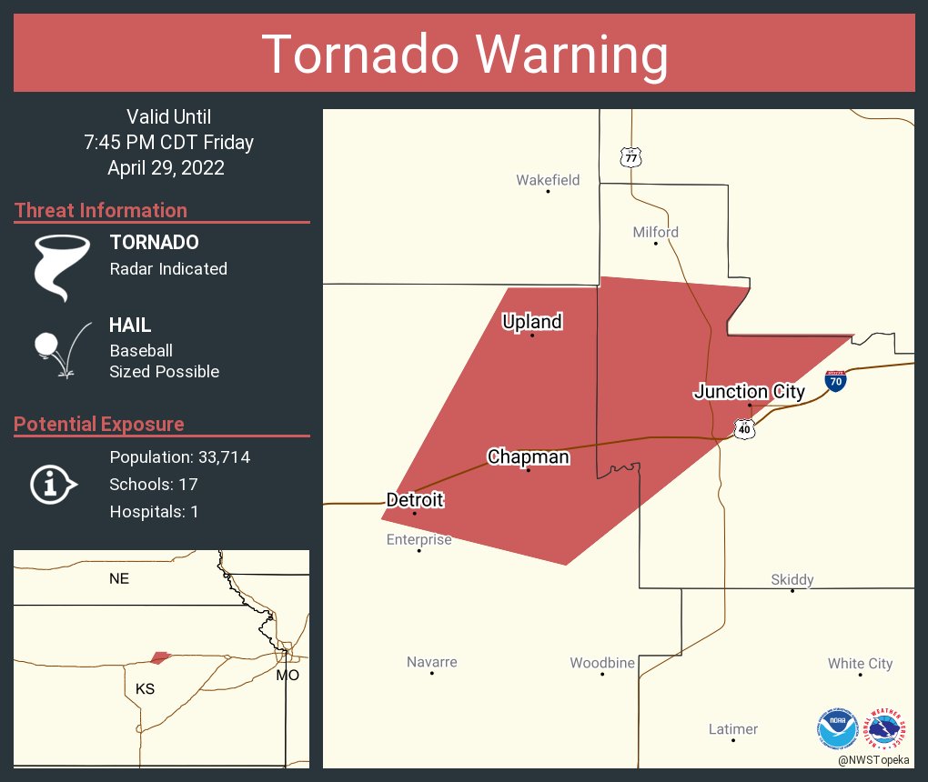 NWS Tornado on Twitter "Tornado Warning including Junction City KS