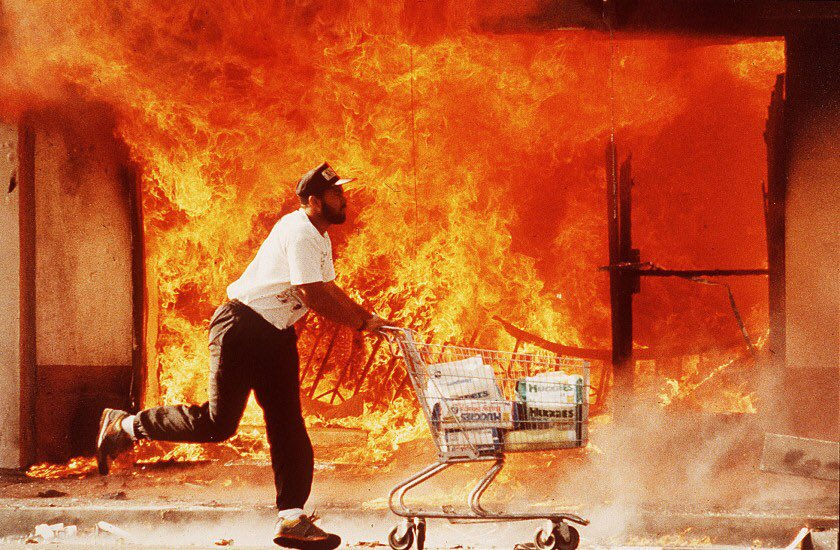 PplsCityCouncil's tweet photo. TODAY IN HISTORY -  April 29, 1992 

Today marks the 30 year anniversary of the 1992 LA uprisings. The city will never forget this and we shall rise up again. 

POWER TO LOOTERS. POWER TO RIOTERS. https://t.co/I3lXjxdthr