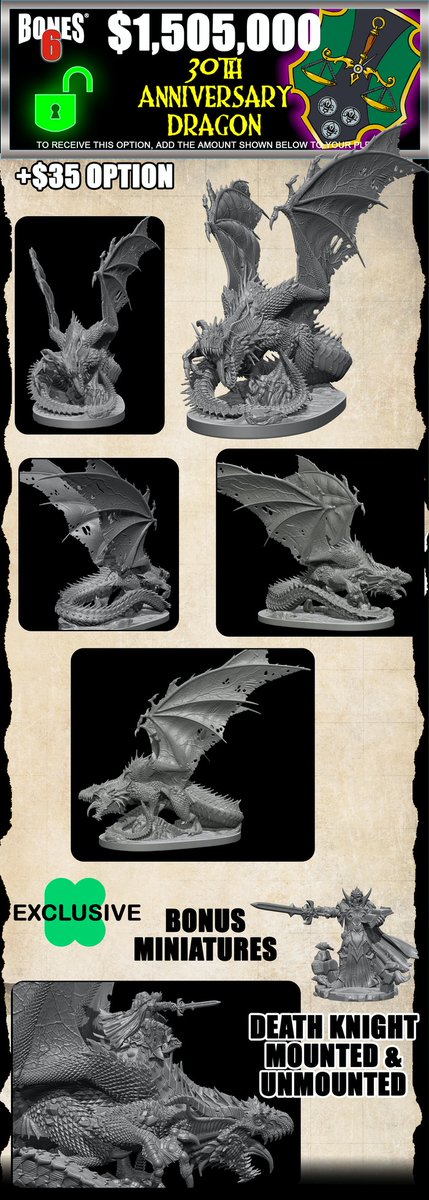 The @reapermini
 30th Anniversary Dragon + Deathknight rider has been unlocked in their #kickstarter campaign, and I am sooo happy! Now is the time to jump on if you wanna snag these guys for $35 bucks! https://t.co/bcieED8VeG #dnd 