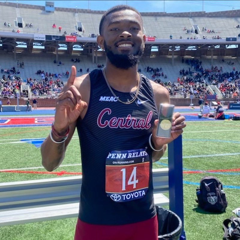 NCCUAthletics's tweet photo. VICTORY! #NCCU senior Marvin Jones wins the College Men’s High Jump at the prestigious Penn Relays with a personal record mark of 2.13 meters, placing him in the top-20 in the NCAA East Region and top-50 in all of the NCAA. #EaglePride 🦅 @NCCUTrack_Field @MEACSports https://t.co/JAotBlZjNc