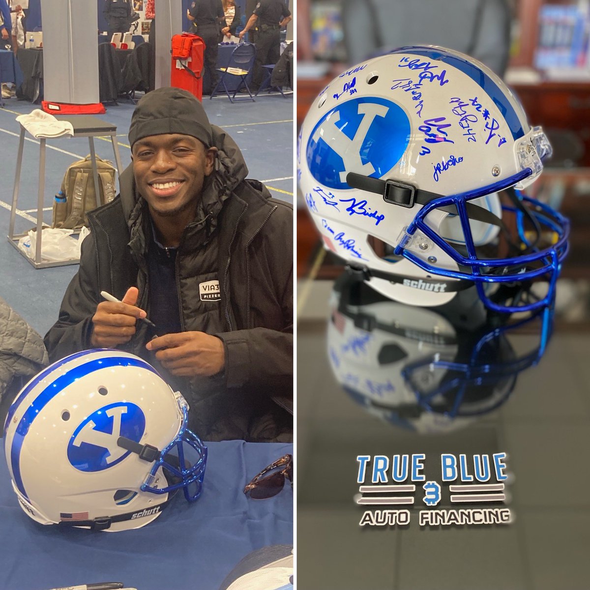 Calling BYU fans!! We are excited to give away an autographed helmet signed by multiple 2022 BYU football players including one of our favs #5 <a href="/Dlo_Gunter/">D'Angelo Mandell</a> &amp; many others!
To win: 1)tag/comment your football fan friends 2)RT this post 3)Follow is Multiple entries accepted per tag