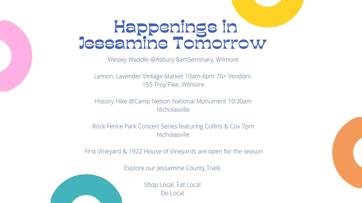All are welcome! #jessaminelove #visitjessamine #History #walkrun #antiques #gospelmusic #trails #vineyards #wineries #shoplocal #eatlocal #nicholasville #wilmore #jessaminecounty
