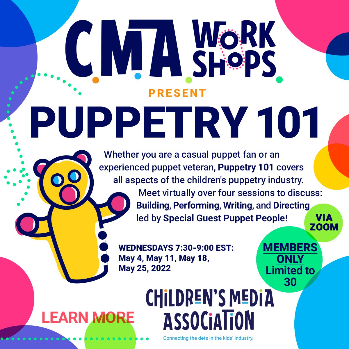Have you ever wanted to create &amp; play with puppets? Are you a #puppeteer who wants to expand your skill? Then CMA’s virtual #Puppetry 101 #workshop is for you! This is a members-only benefit and will meet over 4 sessions. Register here: tinyurl.com/PUPPETS101 #connectingthedots