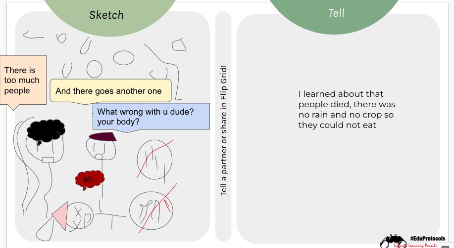 Beginner ELLs' Sketch and Tell responses to refugee camp memoir "Of Beetles and Angels" @Ms_Woz  <a href="/eduprotocols/">@EduProtocols</a> <a href="/MawiAsgedom/">Mawi Asgedom</a>
