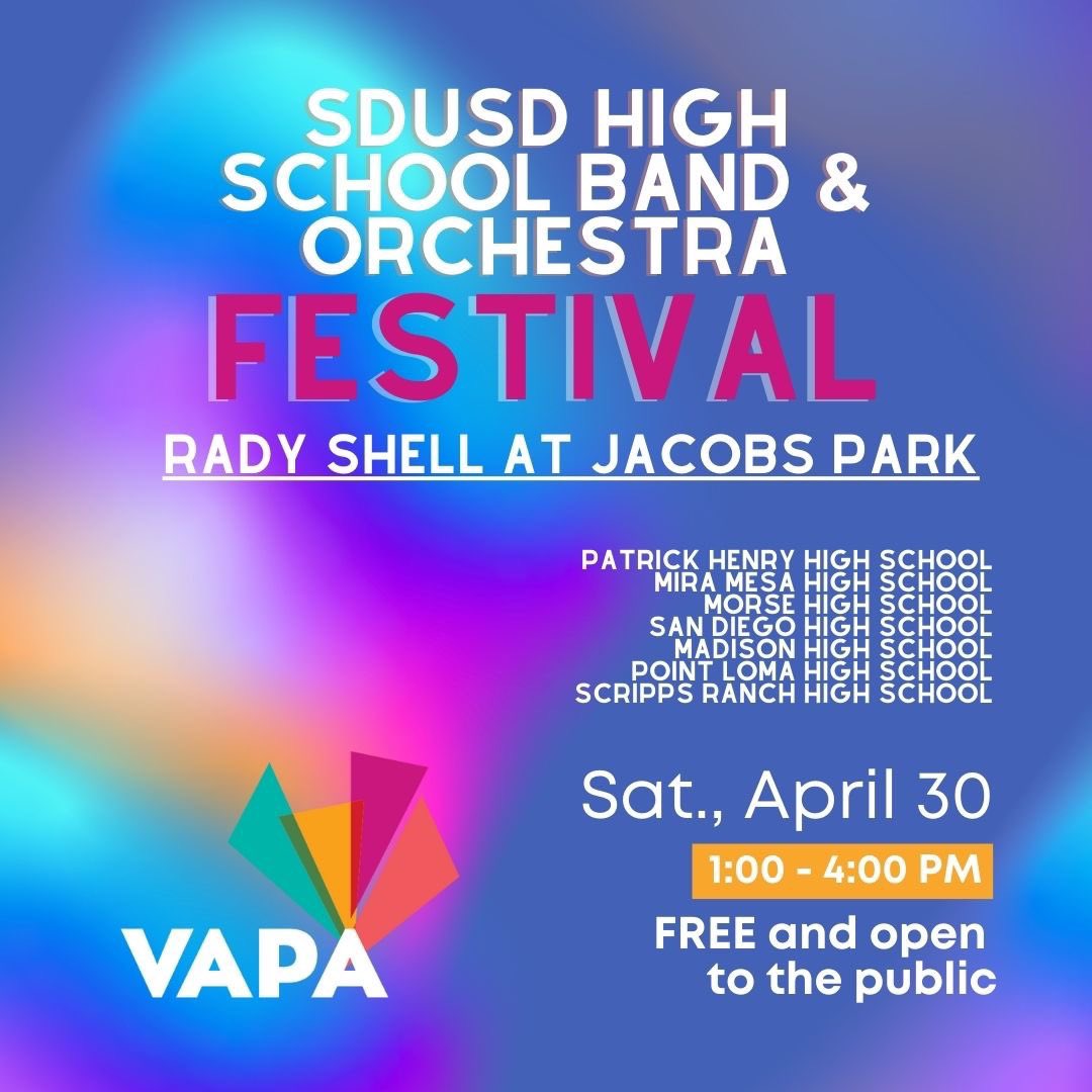 Student musicians will take the stage Saturday at the Rady Shell for the <a href="/VAPAFoundSD/">VAPA Foundation San Diego</a> <a href="/SDUSDVAPA/">SDUSD VAPA</a> High School Band &amp; Orchestra Festival, performing a concert series in one of San Diego's newest and most scenic venues!

The event is FREE and open to the public, and begins at 1 p.m.