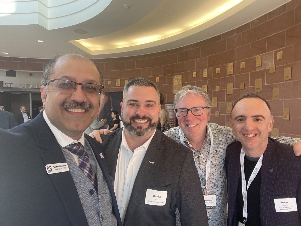 Great event at <a href="/OntarioCofC/">Ontario Chamber</a> AGM hosted by <a href="/BramptonBOT/">BramptonBOT</a> good opportunity for <a href="/CNRailway/">Canadian National</a> to connect with community leaders. L-R <a href="/badarshamim/">Badar R. Shamim</a> yours truly Scott at <a href="/MiltonChamber/">Milton Chamber</a> and Brian at <a href="/VaughanChamber/">Vaughan Chamber</a>. <a href="/ceotletts/">Todd Letts CEO</a> was too busy hosting and coordinating an awesome evening to join