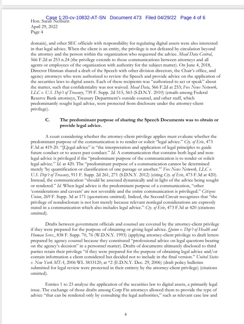 FilanLaw's tweet photo. #XRPCommunity #SECGov v. #Ripple #XRP The SEC has filed a letter motion asserting the attorney-client privilege in connection with the Hinman speech. https://t.co/nTxlOEFLzF