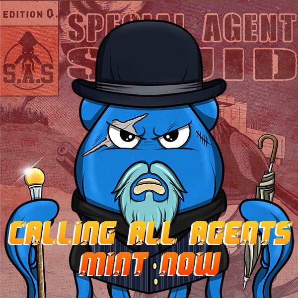 AgentSquids's tweet image. Special Agent Squids public mint is now open. 
🦑🦑mint.specialagentsquid.com🦑🦑
Mint for 0.08 ETH
🐋🐡🦈🦀🐠🐟🐚🐳🦐🐙🐌🐊🦎
Make sure to follow our socials &amp;amp; join our discord to become part of our community.

specialagentsquid.com

discord.gg/specialagentsq…

#nftcommunity #NFTs