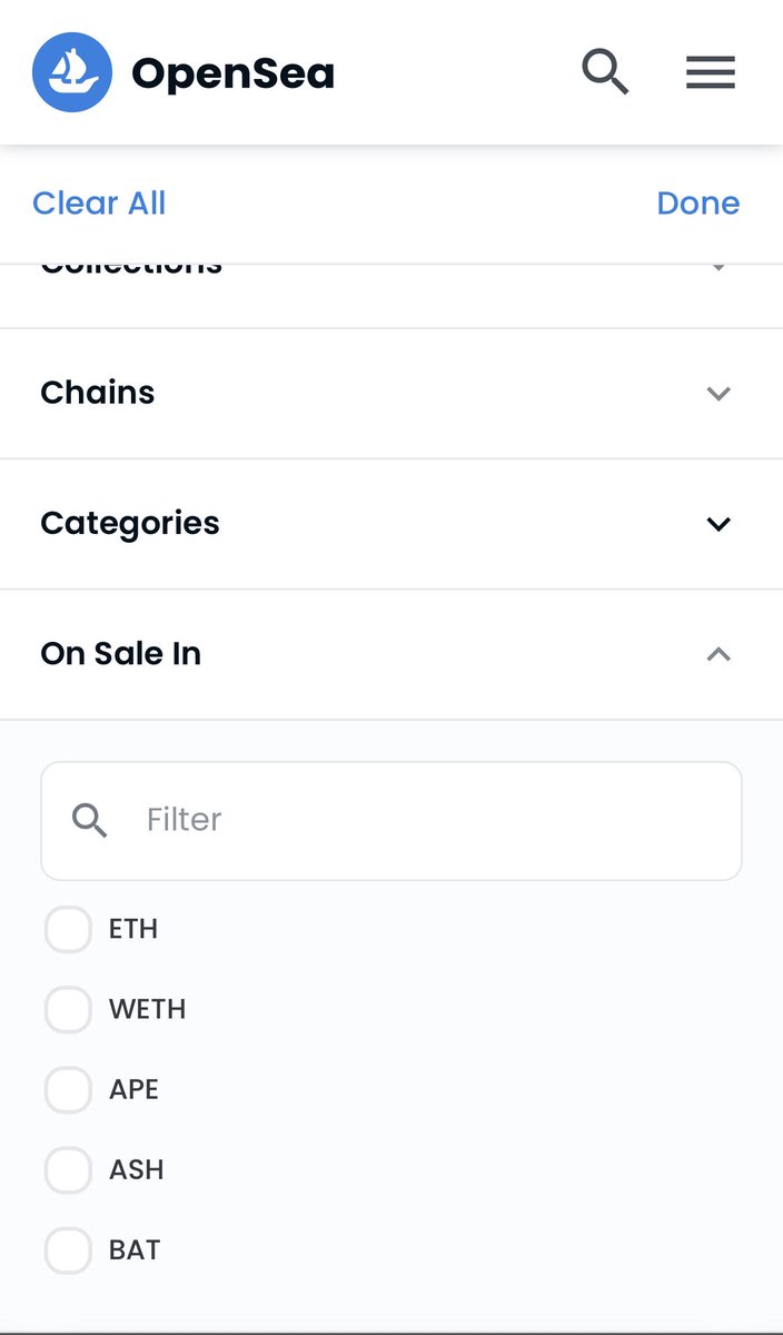 amikes_'s tweet photo. .@OpenSea just added $APE to their “On Sale In” filters👇

They must know something about the secondary land sale that forced them to make this move. https://t.co/PQeStOvdrl