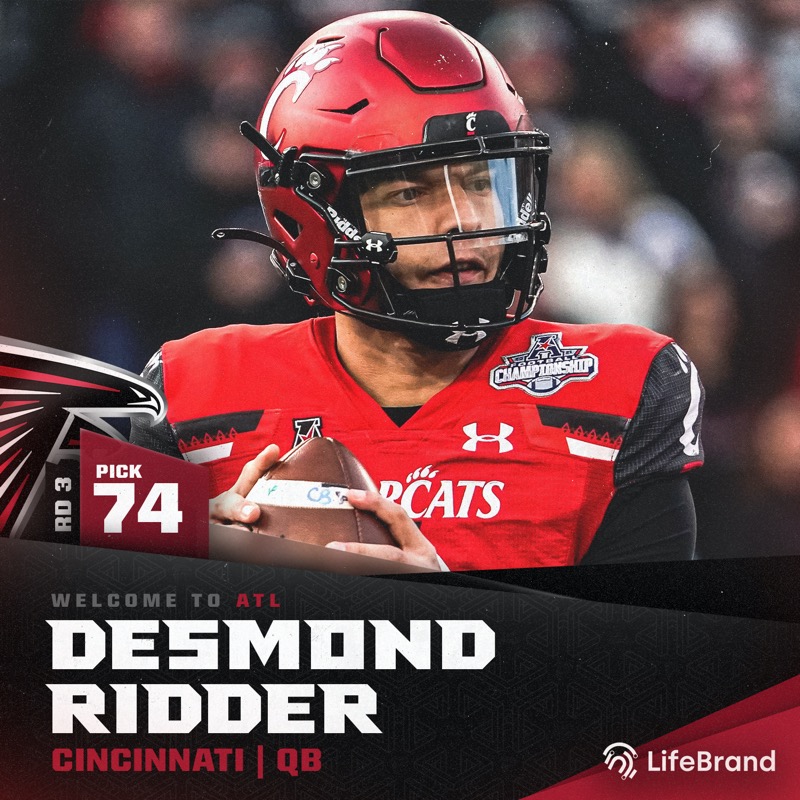 AtlantaFalcons's tweet photo. We have selected QB Desmond Ridder with the 74th pick in the 2022 NFL Draft.