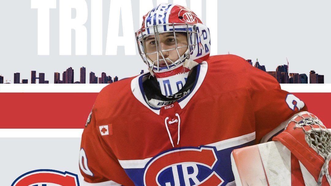 KootenayHockey's tweet photo. Christian Trianni in game 4 of the OJHL semi-finals tonight: 

-1st career playoff start.
-1st career playoff win. 
-19 saves on 20 shots. 
-A trip to the OJHL finals. 

Trianni now has a 0.80 GAA and a .960 SV% in two playoff appearances.

He’s back. https://t.co/dUaqdQu9kx