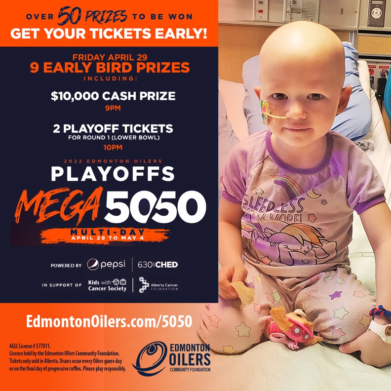 Make sure to get your 50/50 tickets for the oilers game tonight! @EdmontonOilersand @Oil_Foundation Head over and buy your tickets now! nhl.com/oilers/communi… Together we can make a difference in the lives of children battling cancer.