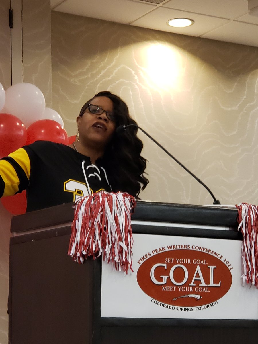 The amazing @Naima_Simone at #PPWC2022 "We learn to push thru and persevere. We don't quit. We write. We reach the goal."