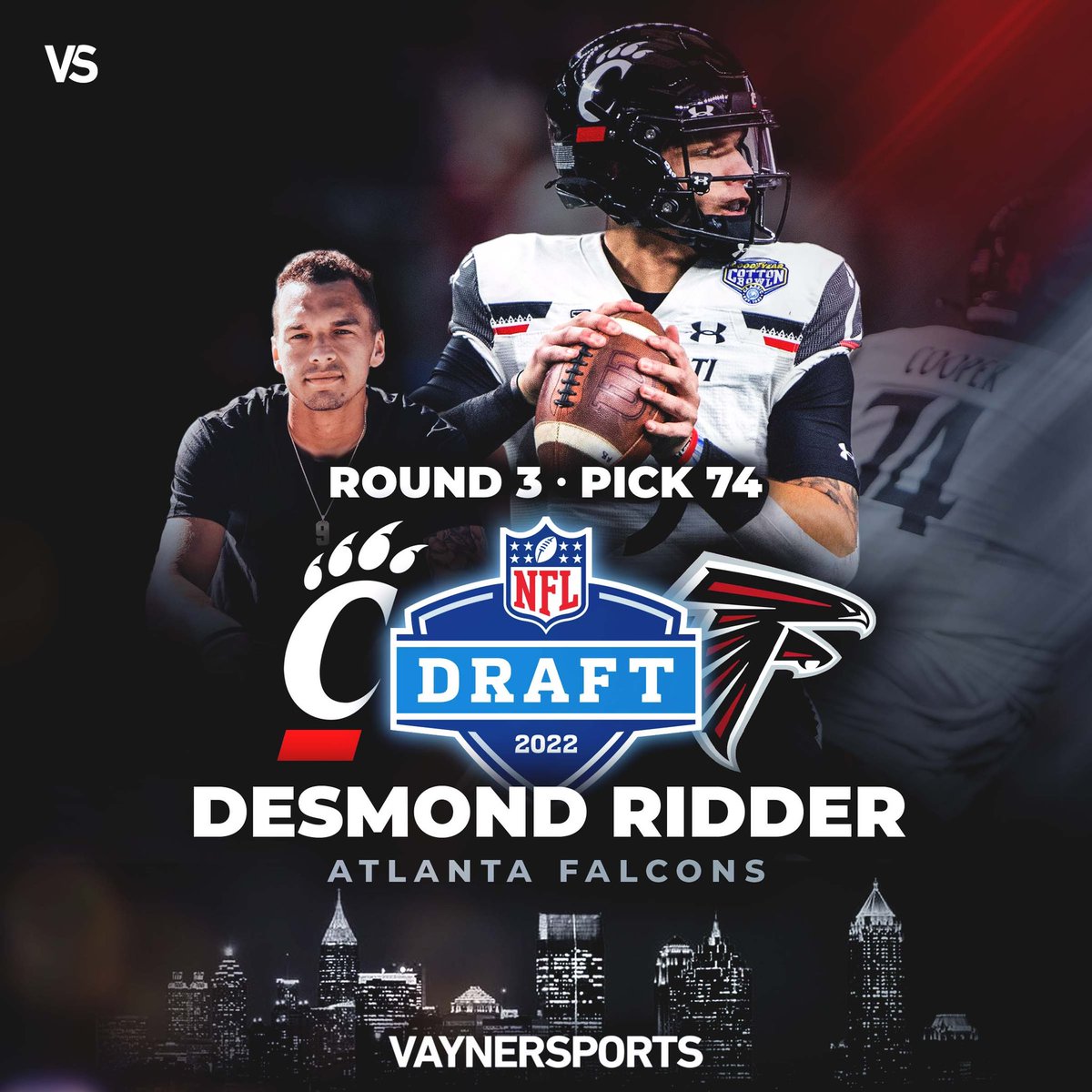 vaynersports's tweet photo. ‘@desmondridder goes to the @AtlantaFalcons! Let’s go #DirtyBirds #RiseUp #FalconsDraft #NFLDraft https://t.co/QtvnAtdZac