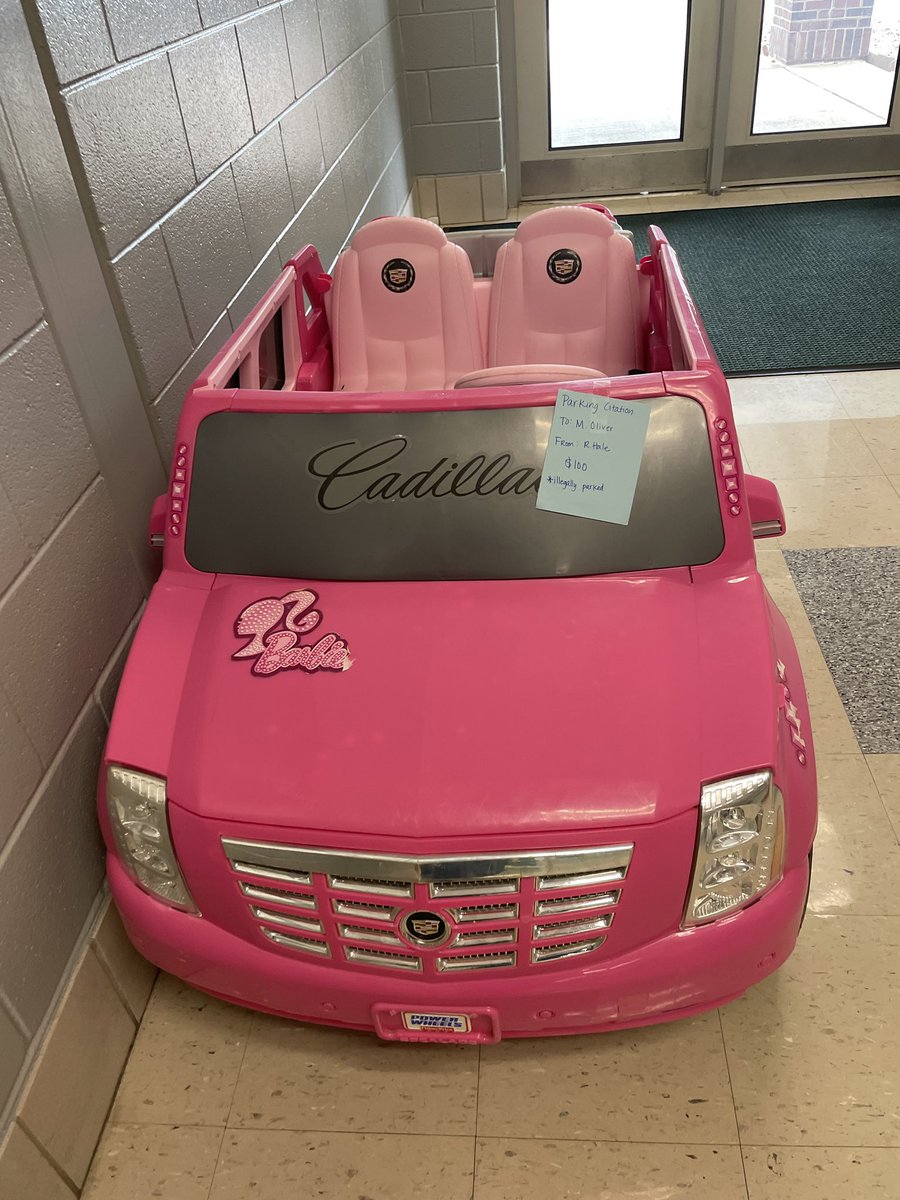 MrsTravisMath's tweet photo. One of the best things about being a Middle School teacher…watching one of your students parallel park a Barbie Escalade next to your room! @DrakesCreekMS #anythingbutabackpack. https://t.co/u8SGrZaLsh