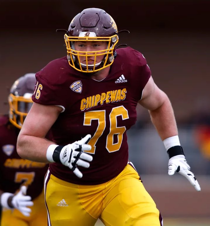 The Indianapolis Colts pick Central Michigan Tackle Bernhard Raimann at No. 77 overall. Only allowed ONE sack in his career since switching to Tackle 🚫