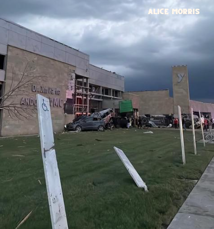 TORNADO SLAMS ANDOVER "Y": The force was strong enough to send cars in the parking lot into the side of the Andover YMCA. Photo courtesy of Alice Morris. bit.ly/3xZptBn?utm_so…