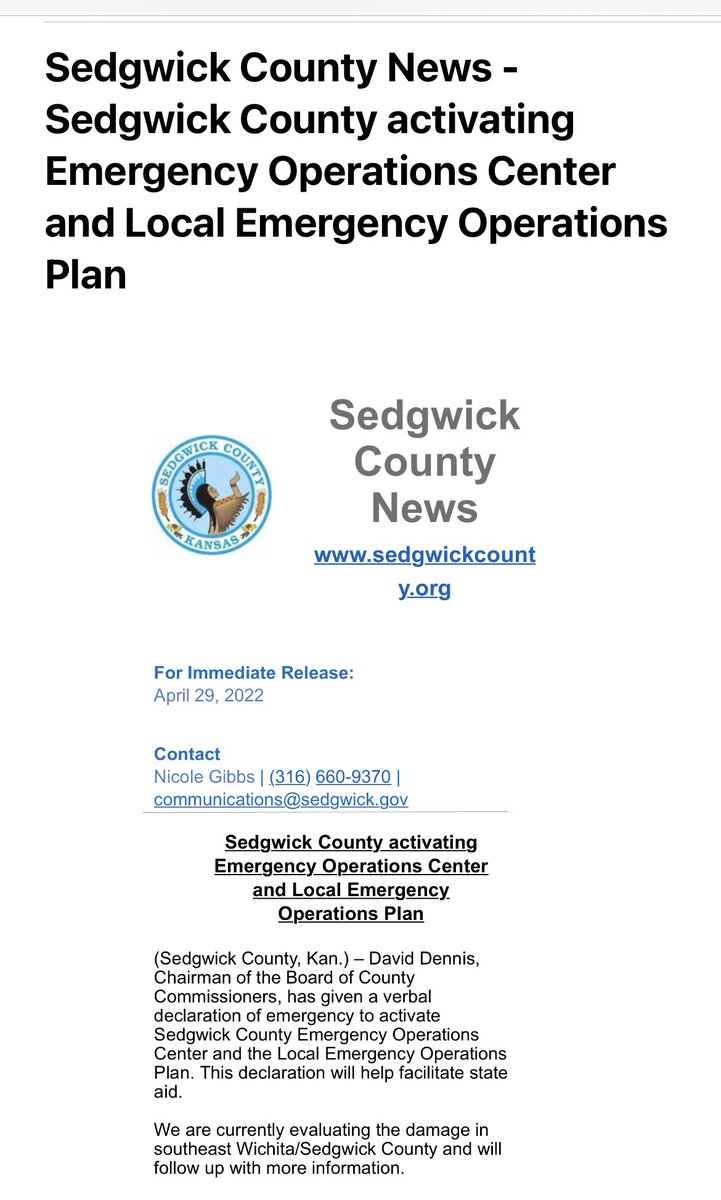 Sedgwick County Declared State of Emergency moments ago.