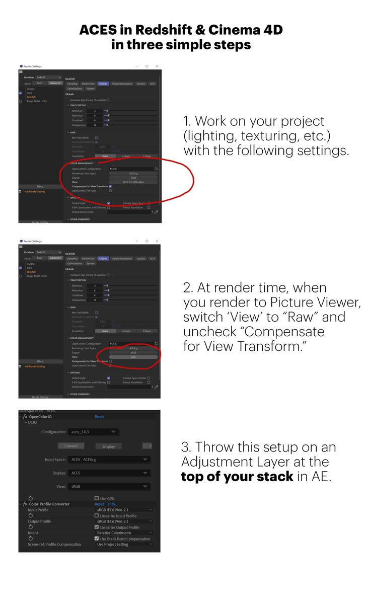 qsjcraig's tweet photo. Here's a super fast, 3-step process, to using ACES in a #cinema4d #redshift #aftereffects color pipeline! Hashtag, fun things to do on a Friday night because you finished all of the laundry and have to get up early to coach U8 soccer. https://t.co/4QuPgL8U1K