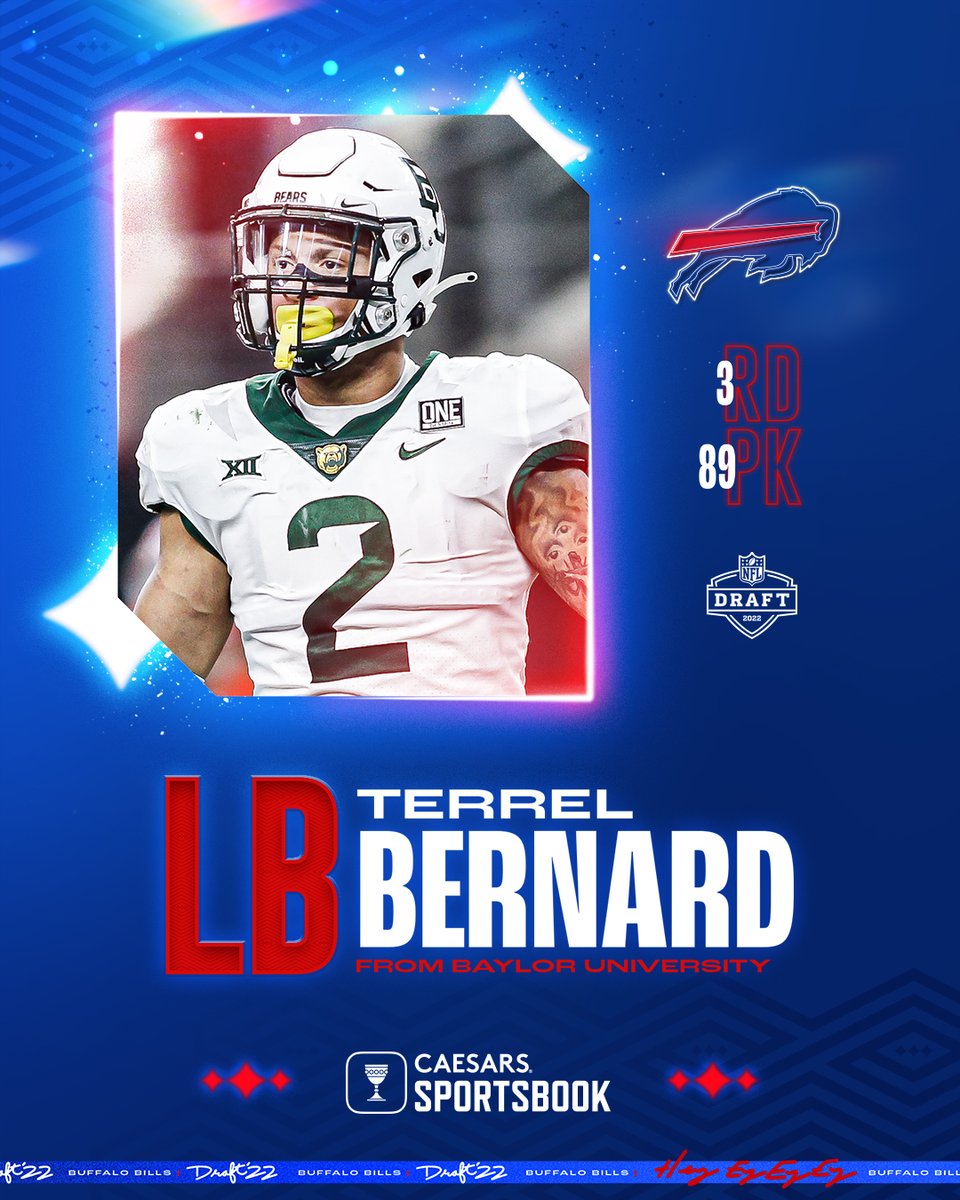 Added to our defense. 😤

With the 89th pick in the 2022 Draft, we’ve selected LB Terrel Bernard! #BillsMafia
