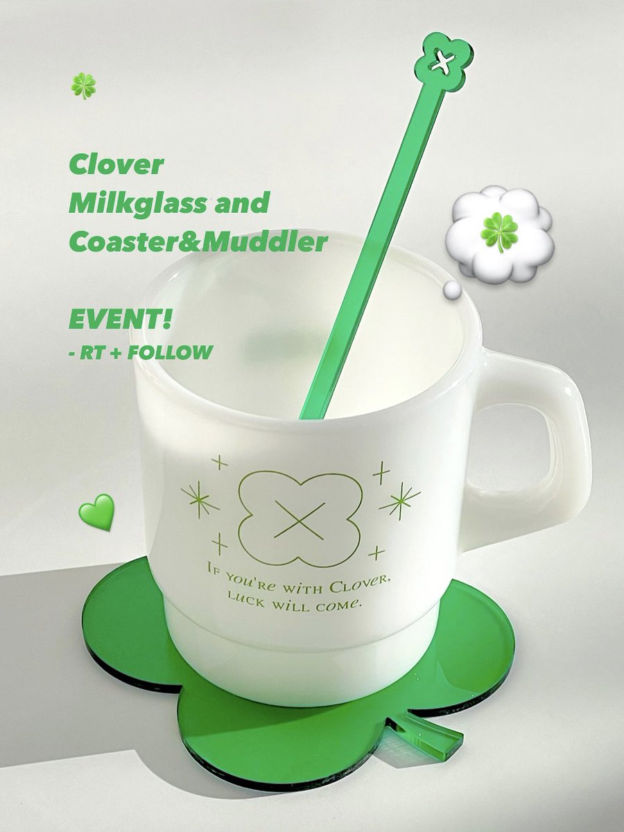 lilydaily_'s tweet photo. 🍀 : Clover Series • RT EVENT!
 
﹡#RT 추첨 : 1명 
﹡#RT + #FOLLOW 추첨 : 1명 
 
추첨을 통해 클로버 밀크글라스 머그와 클로버 코스터&amp;머들러 세트를 보내드립니다💭 https://t.co/Tsl2p4dJO3
