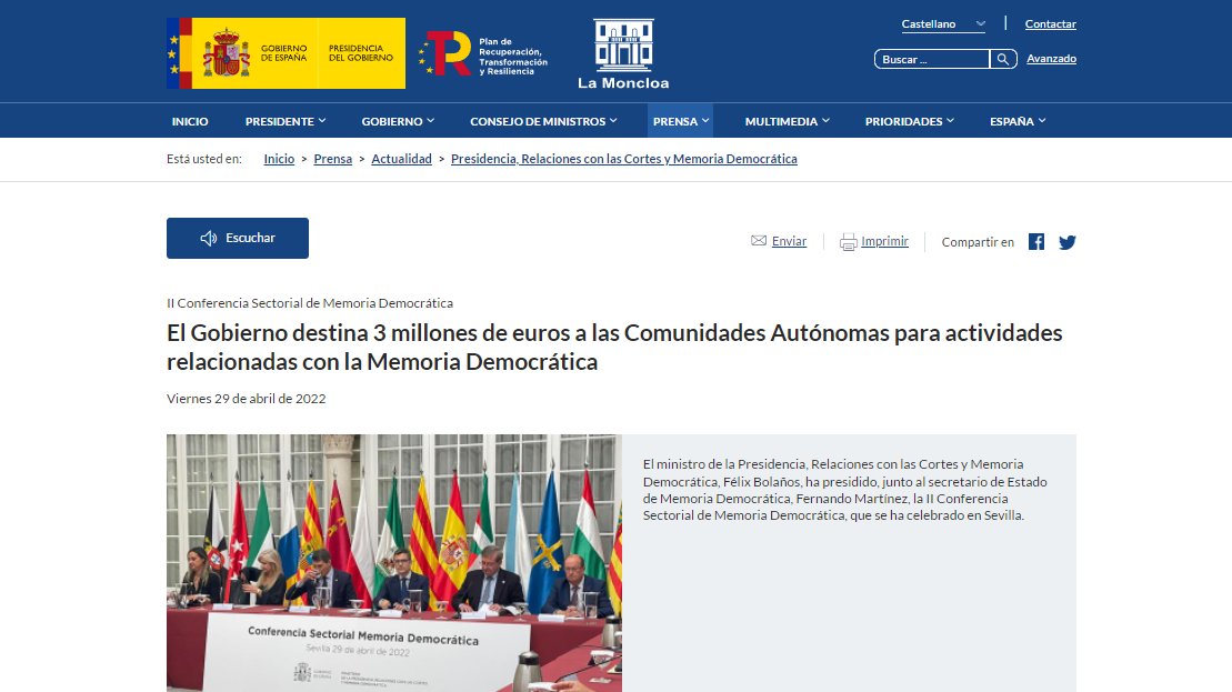 El Gobierno decide cómo titula las noticias de su web sobre lo que hacen sus políticas de memoria. Hablan de dinero, de dinero, de dinero...

Para las víctimas del franquismo:
NO HAY VERDAD, NO HAY JUSTICIA, NO HAY REPARACIÓN