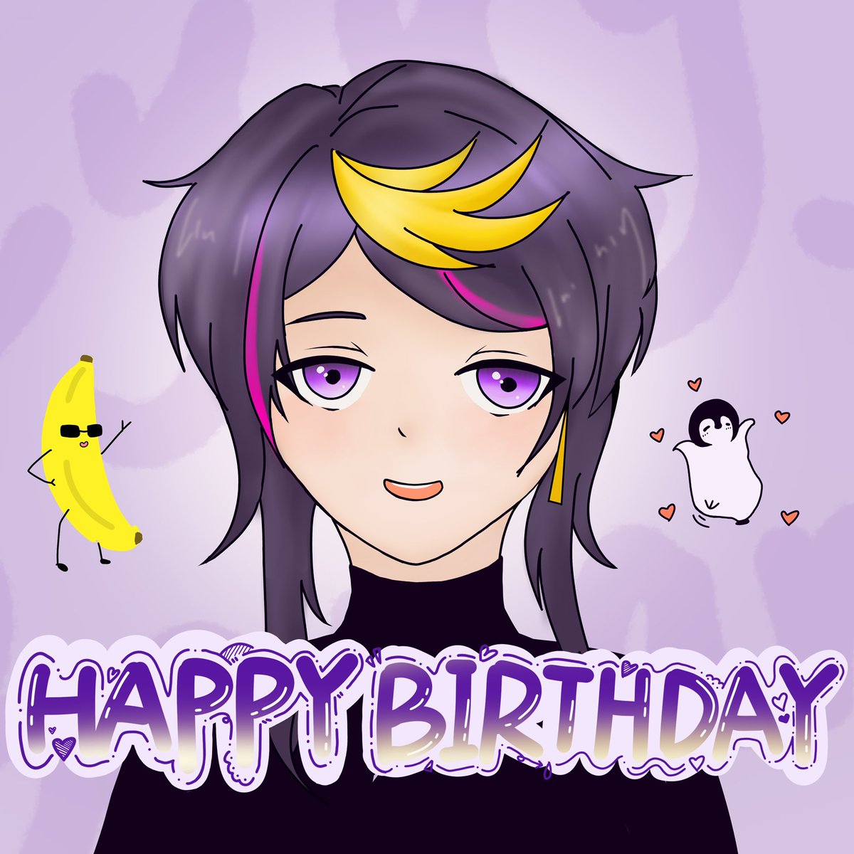 leno54865671's tweet photo. #Birthdeyy2022 #YaminoArt Happy birthday!!!!!!!💜💜💜🥰🐧🍌
👀Actually，I’m not very good at drawing. But,l have already tried my best. Hope you like it. https://t.co/TueZ5Oeqi1