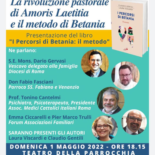 infocentroform1's tweet photo. Domani #1maggio (ore 18.15) si terrà a #Roma la 5a presentazione de "I percorsi di Betania. Il metodo" nella parrocchia dei SS. Fabiano e Venanzio. Intervengono: Mons. Dario #Gervasi (Vescovi delegato alla famiglia Diocesi di Roma); Don Fabio #Fasciani parroco chiesa ospitante https://t.co/BAtpkH3dF1
