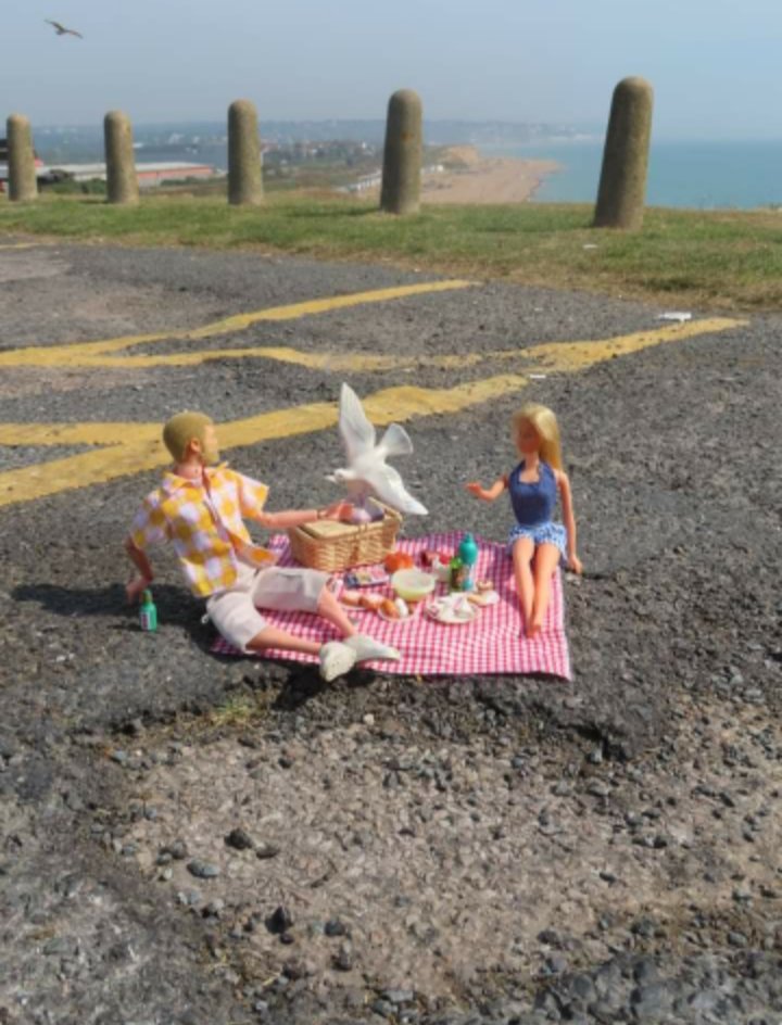 No.66 - Beauty S-pot hole
Mind the seagulls
#GalleyHill, Bexhill-on-sea

#SindySnapPotholeProject
#1066potholes 
#GreatBritishPotholes 
#BexhillPotholes
#SussexPotholes
#SindySnap #potholes
#Picnic #BeautySpot
#ToyArt
#ToyActivism
#JulietteDodd
#playinginthestreet