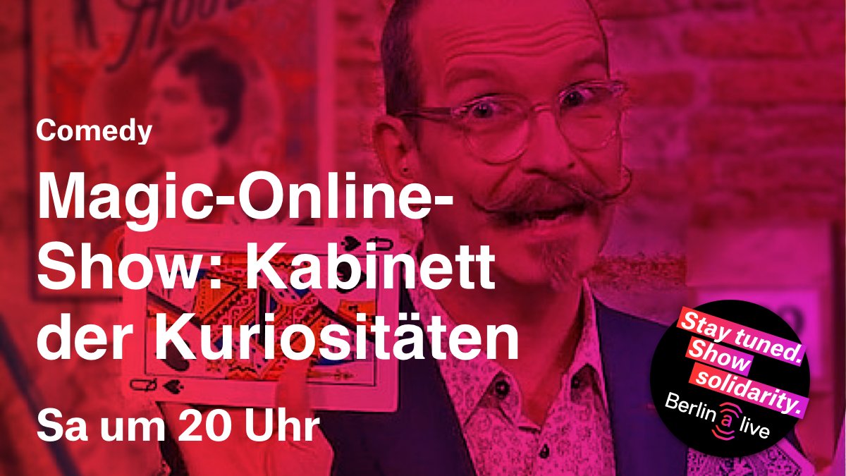 Magic-Online-Show: Kabinett der Kuriositäten

Bei einem gemütlichen Abend gemeinsam mit Freunden lachen und staunen bei einer interaktive Online-Zaubershow mit Vizeweltmeister der Salon-Zauberei Axel Hecklau.

Mehr Infos zur Veranstaltung:
t1p.de/m5vsy