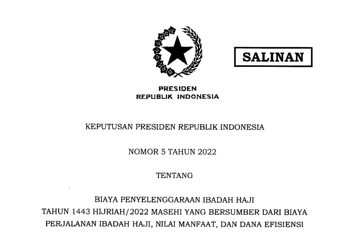 setkabgoid's tweet photo. Presiden @Jokowi menerbitkan Keppres Nomor 5 Tahun 2022 tentang Biaya Penyelenggaraan Ibadah Haji Tahun 1443 Hijriah/2022 Masehi yang Bersumber dari Biaya Perjalanan Ibadah Haji, Nilai Manfaat, dan Dana Efisiensi. 

#KabarKabinet
https://t.co/DnPD6EpuCt https://t.co/xgiTiesFqn