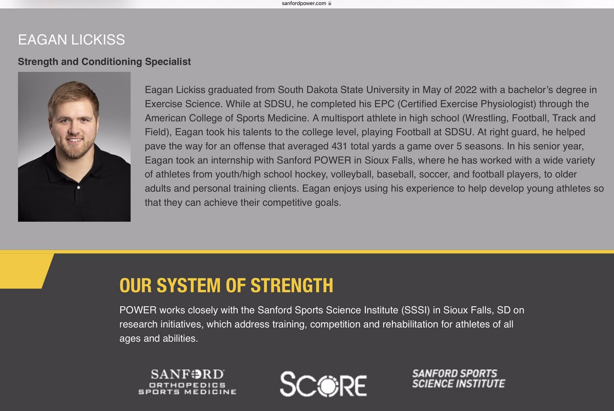Look who @SanfordPOWER - Sioux Falls added to their full-time staff; former <a href="/GoJacksFB/">SDSU Football</a> Eagan Lickiss (<a href="/EaganLickiss/">Eagan Lickiss</a>). #SanfordSports