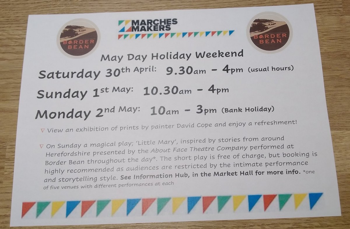 border_bean's tweet photo. A reminder that we are open throughout the May Day Bank Holiday weekend! Come and join us! https://t.co/zGismgizSe