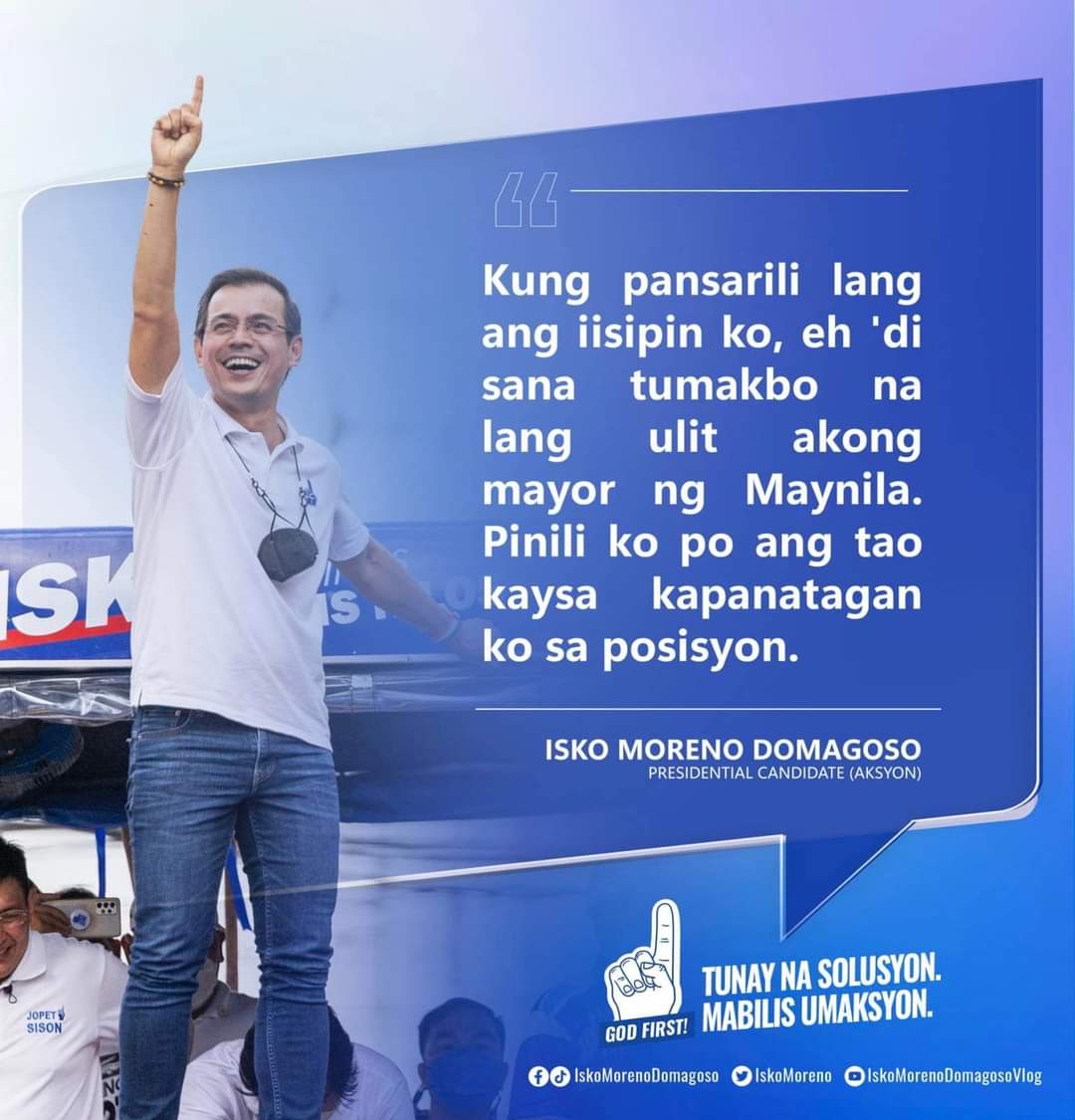 lebuna_ann's tweet photo. Hindi ko po kayang matulog sa gabi at magbingi-bingihan na lamang sa kumakalam na hinaing ng ating mga kababayan sa iba't ibang panig ng bansa na naghihikahos sa buhay. Tumakbo po ako para solusyunan ang mga problema ng bansa, hindi para maghiganti at may bawiin. #IbaNaman https://t.co/nwK3x2L8aX