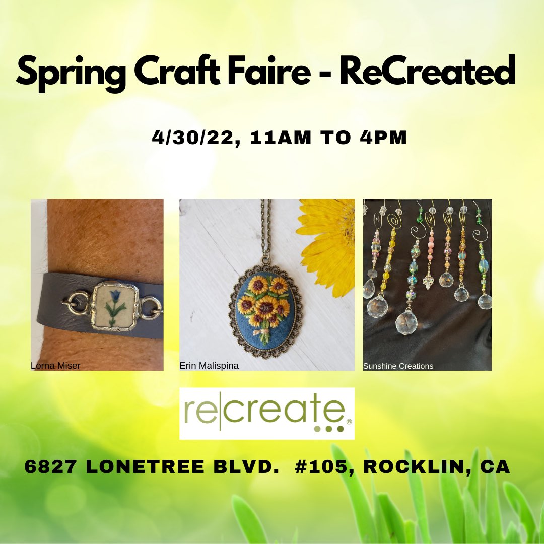 Tomorrow, come and shop our sustainable crafts Faire and shop for your own art supplies at ReCreate!  Store discount will be 20% off store wide!