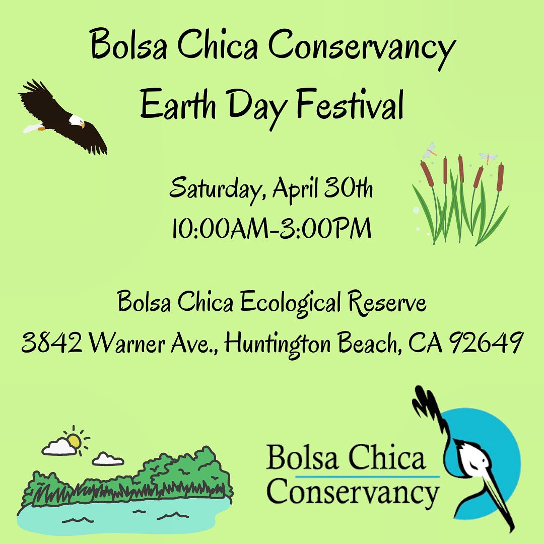 Bolsa Chica Conservancy Earth Day Festival is tomorrow! 🌱🌎 The Bolsa Chica Earth Day Festival offers FREE family fun for everyone! Visitors will have the opportunity to interact with live animals, learn about pollution and wetland ecology, test the water quality, & much more