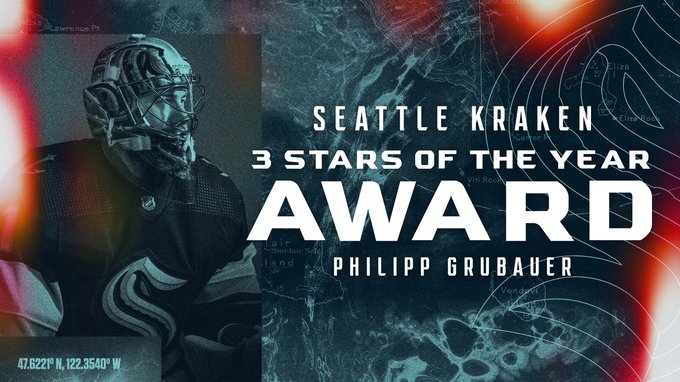 3 Stars of the year award graphic with image of philipp grubauer 