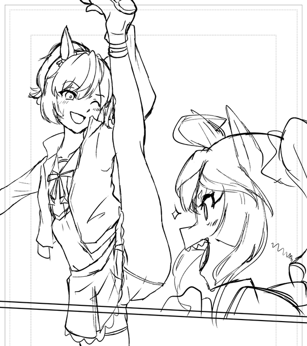 ネイチャとターボ描いてる 