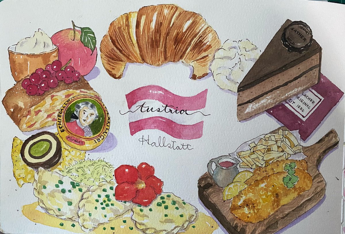marissara_k's tweet photo. 🇦🇹 Austria's recommended food 🇦🇹 #Watercolor #Watercolourpainting #watercolour #watercolorpainting #foodpainting #foodies #Austria #painting #paintingoftheday https://t.co/I5DRQM9PQF