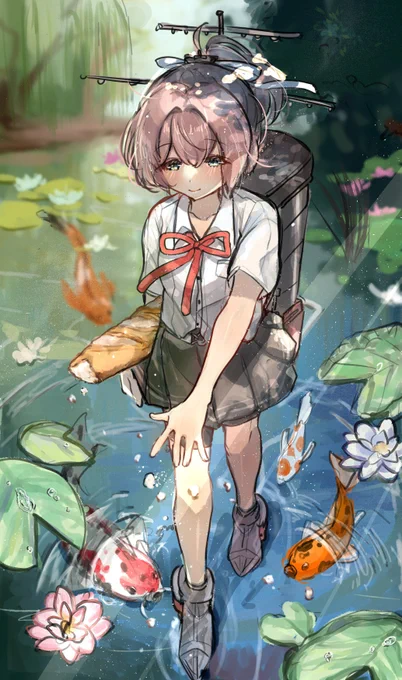 鯉にパンをあげたぬいぬい 