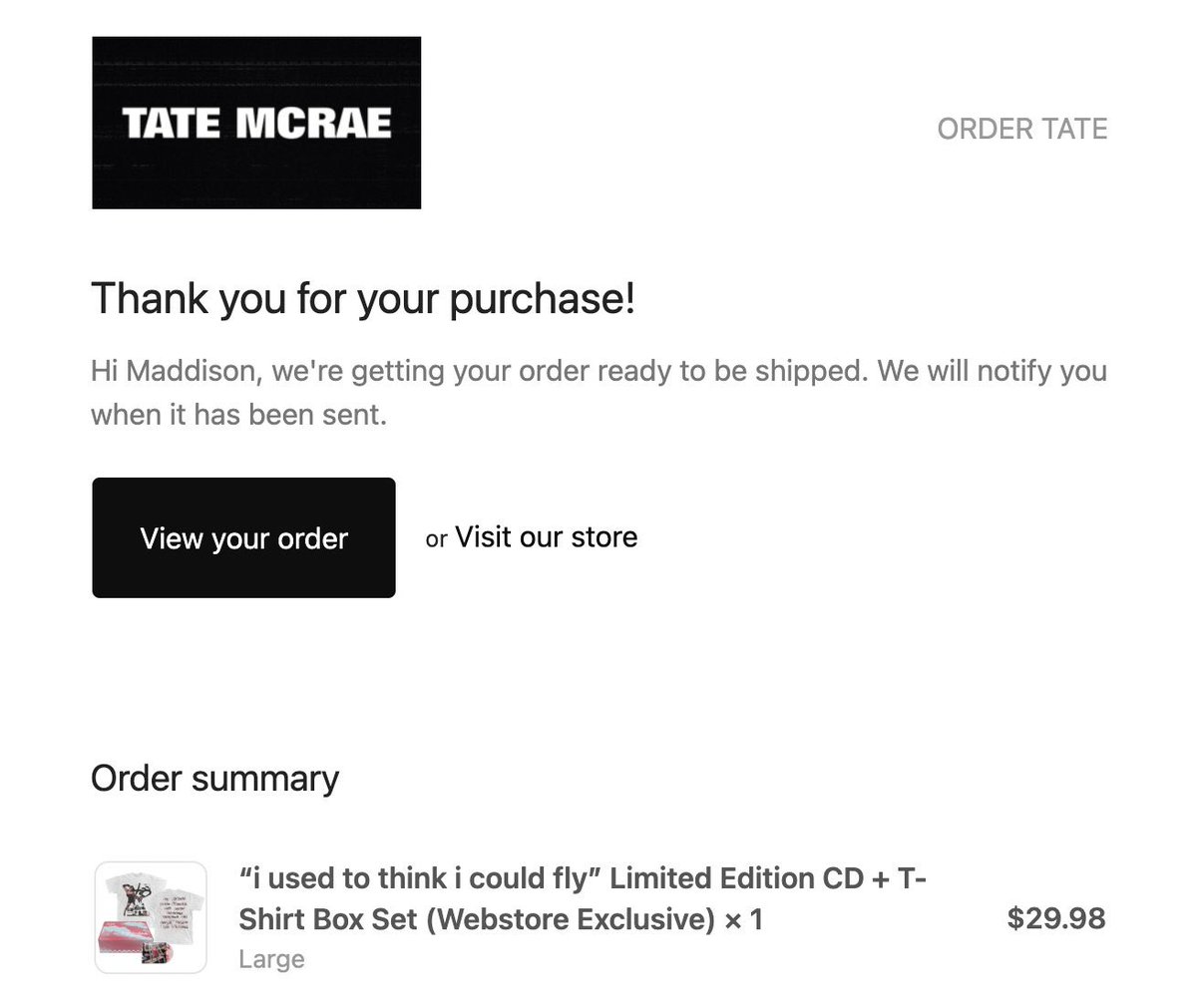 maddykalani's tweet photo. @tatemcrae $20 shipping but I’ll do anything for tate! https://t.co/NgV76mV3Bn