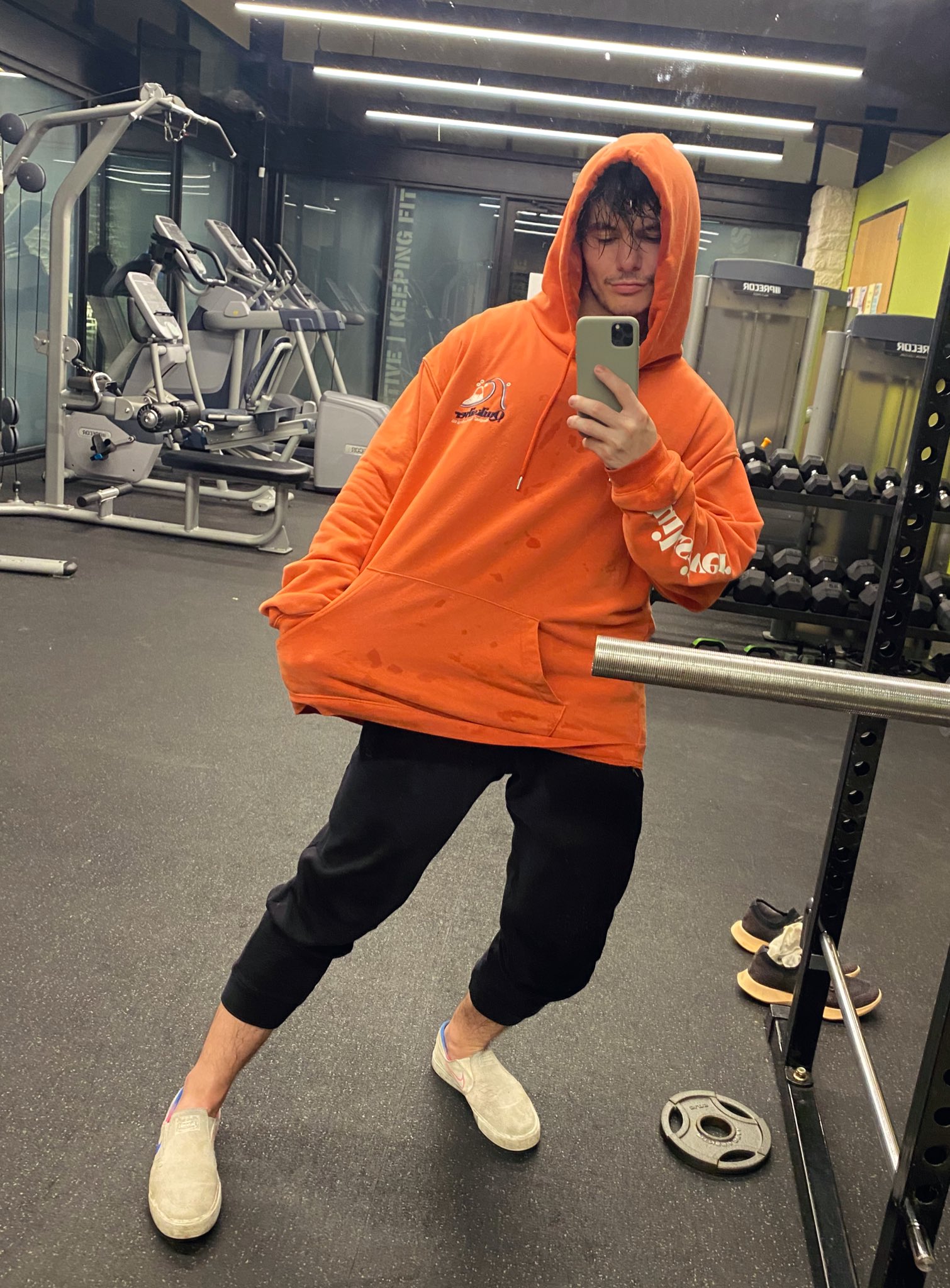 Orange hoodie outfit clearance men's