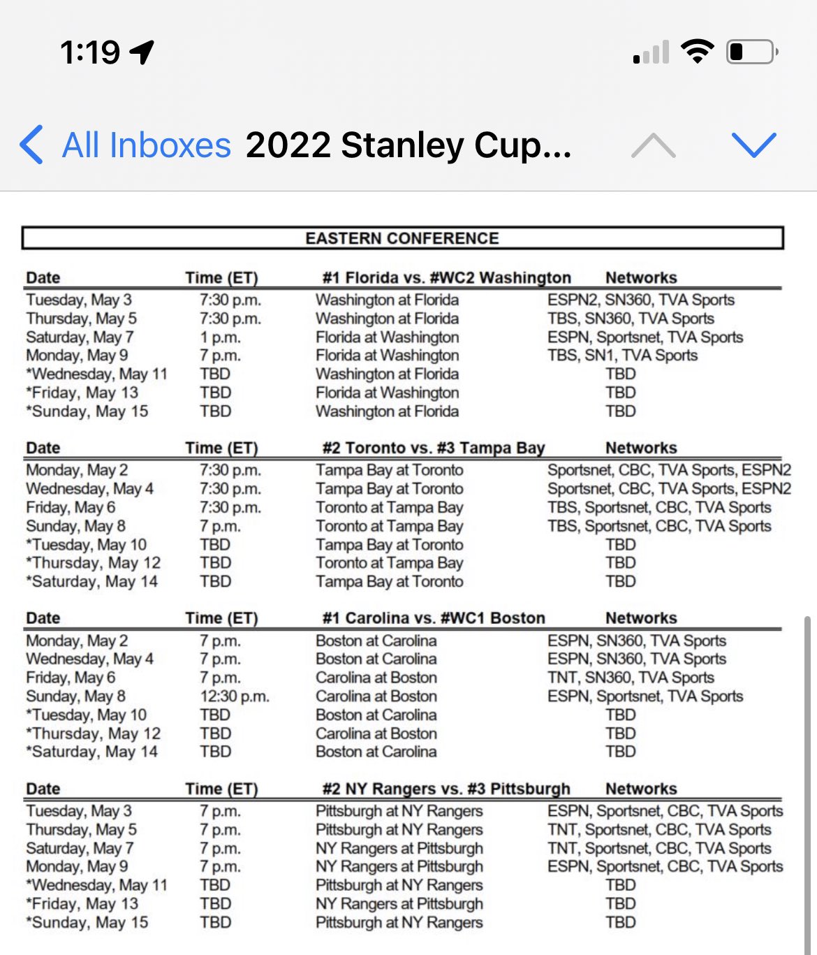 Greg Wyshynski on Twitter: "Your Stanley Cup Playoffs first round schedules #NHL https://t.co