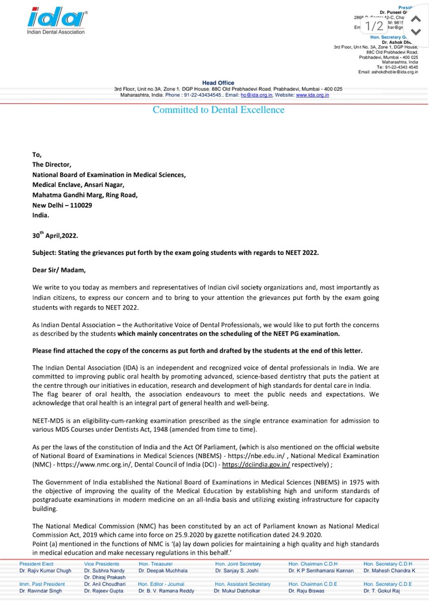 Ind Letter Dear Members of Dental Fraternity, A copy of the letter that states the ...
