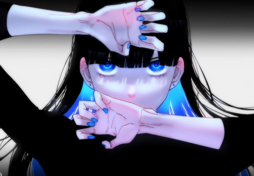1girl solo blue eyes blue nails long hair jewelry looking at viewer  illustration images