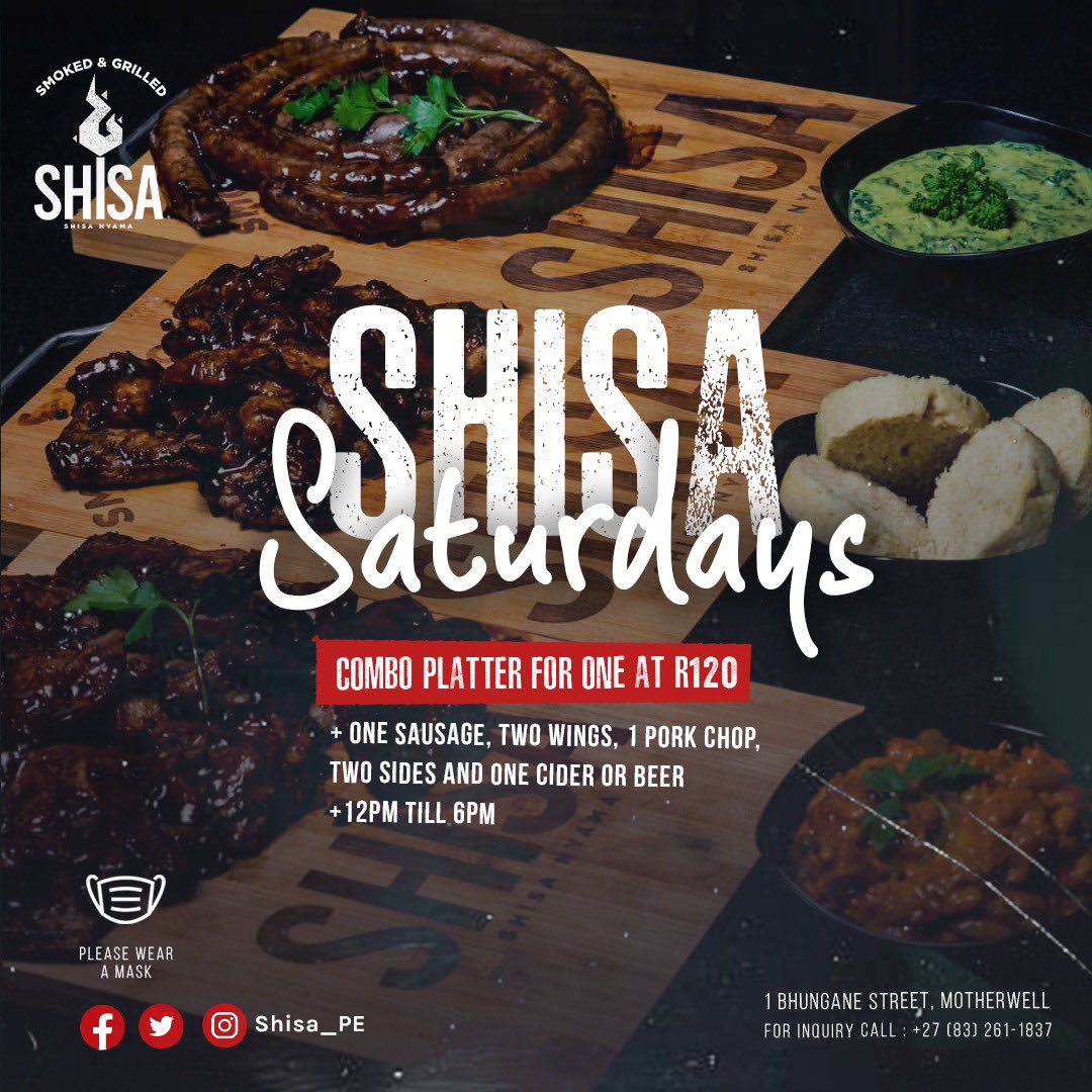 Siqhuba ngoluhlobo namhlanje 🔥🔥 

Join us for good food, music and a vibe 💃🏾 

📍1 Bhungane Street, Motherwell (NU2)

#SHISA🔥 #ShisaSaturdays