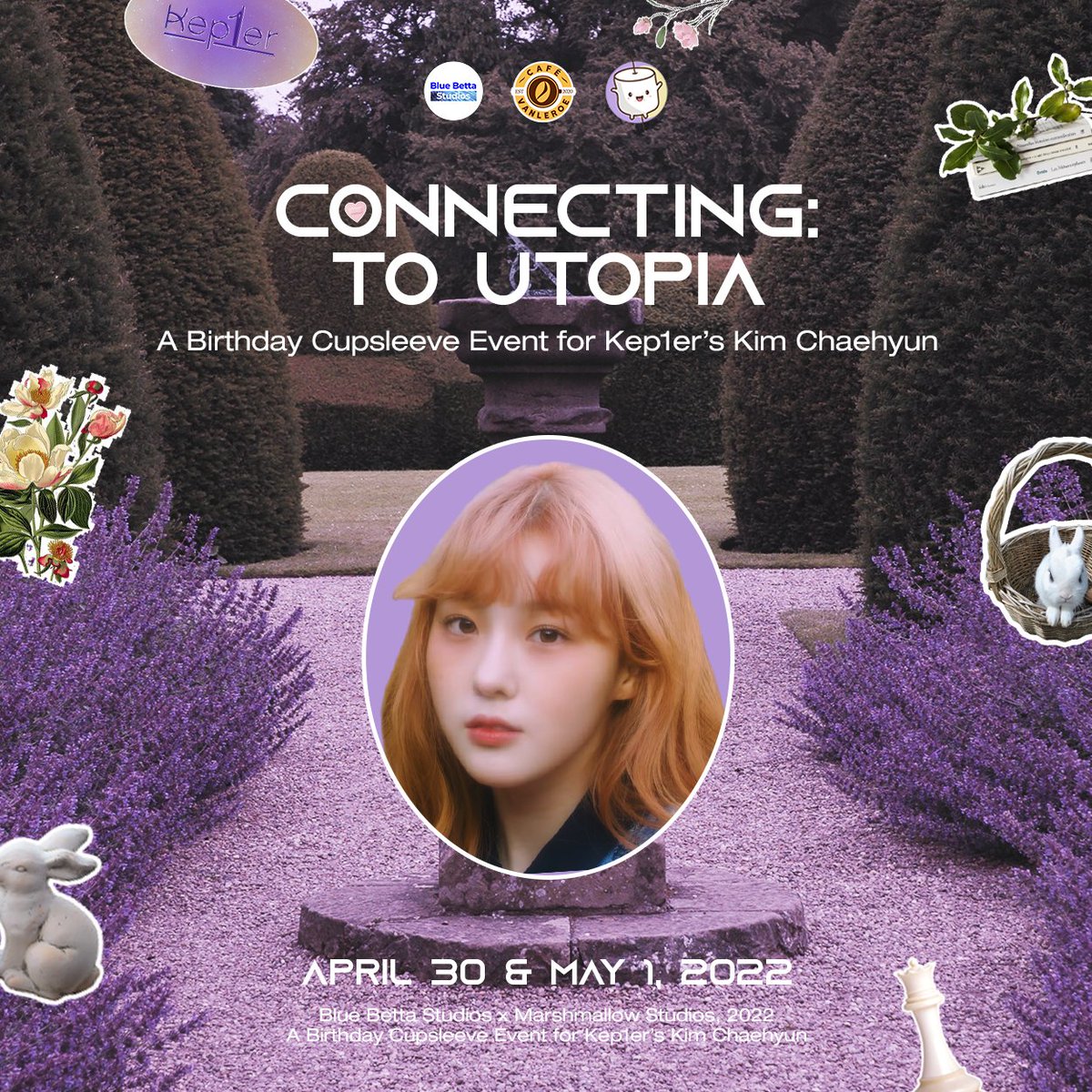 Mallowstudiosph's tweet photo. CONNECTING: TO UTOPIA
A Birthday Cupsleeve Event for Kep1er's Kim Chaehyun
Event Details
 
April 30 and May 1, 2022 

🪐💫🛰

@BBettaStudiosPH x @Mallowstudiosph

In partnership with Cafe Vanleroe 

#BlueBettaStudios #Kep1er #케플러 #김채현 #채현 #ToUtopia

See you! https://t.co/MP15P43XIa
